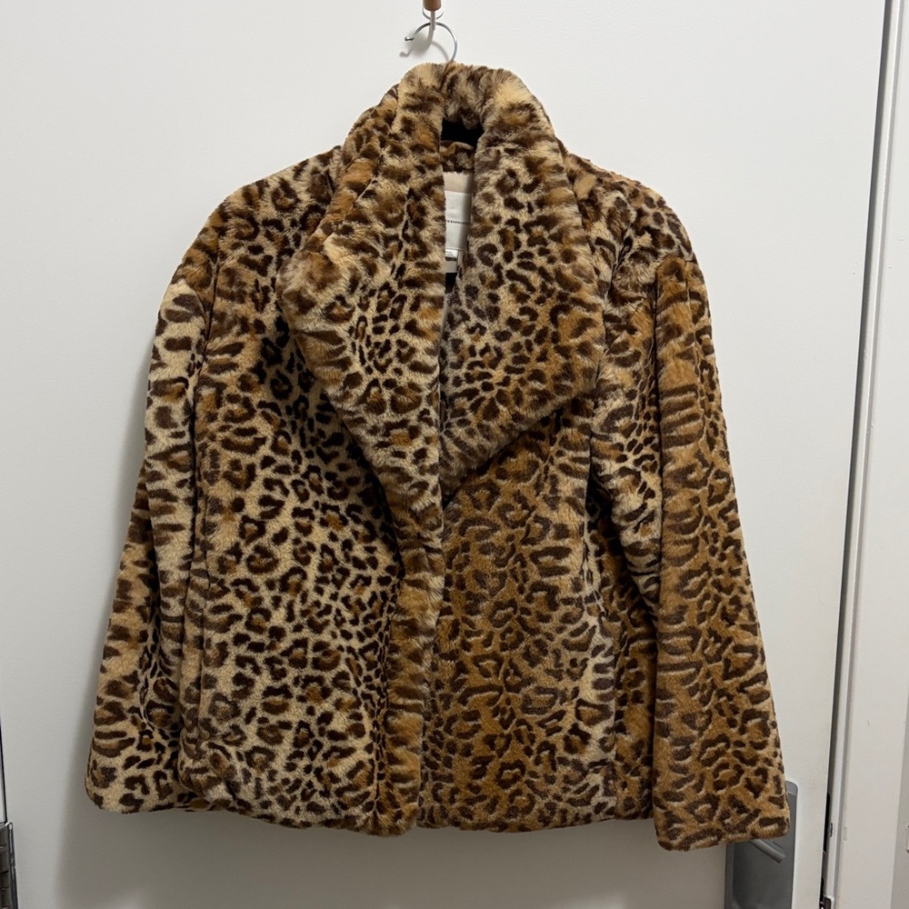 Anthropologie Leopard-Pattern Faux Fur Jacket in Brown & Cream